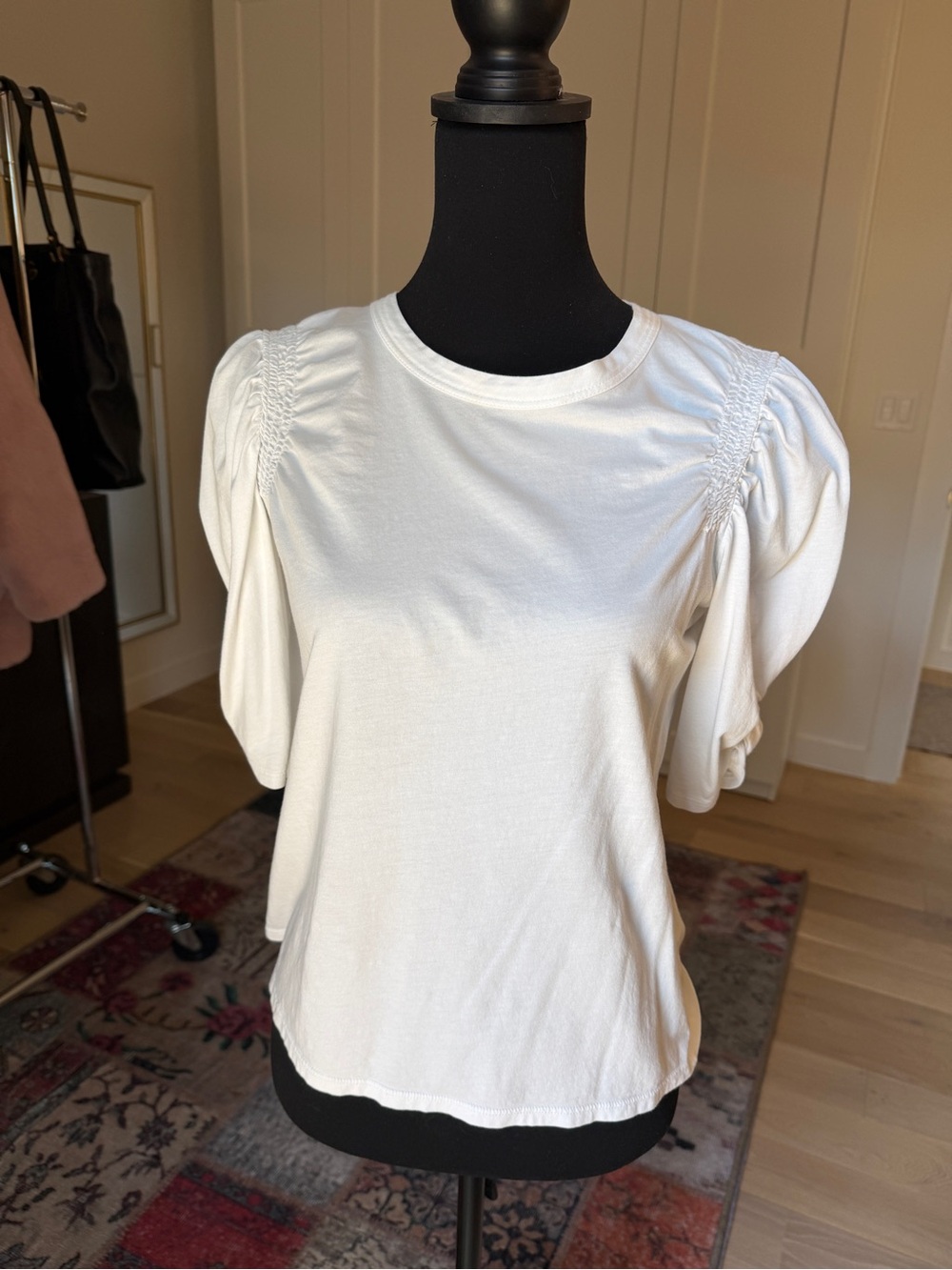 Veronica Beard White Puff-Sleeve Short-Sleeve Tee